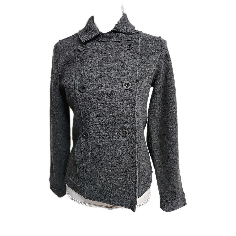 Eileen Fisher Merino Wool Double Breasted Peacoat Jacket Pockets Gray Women's PS